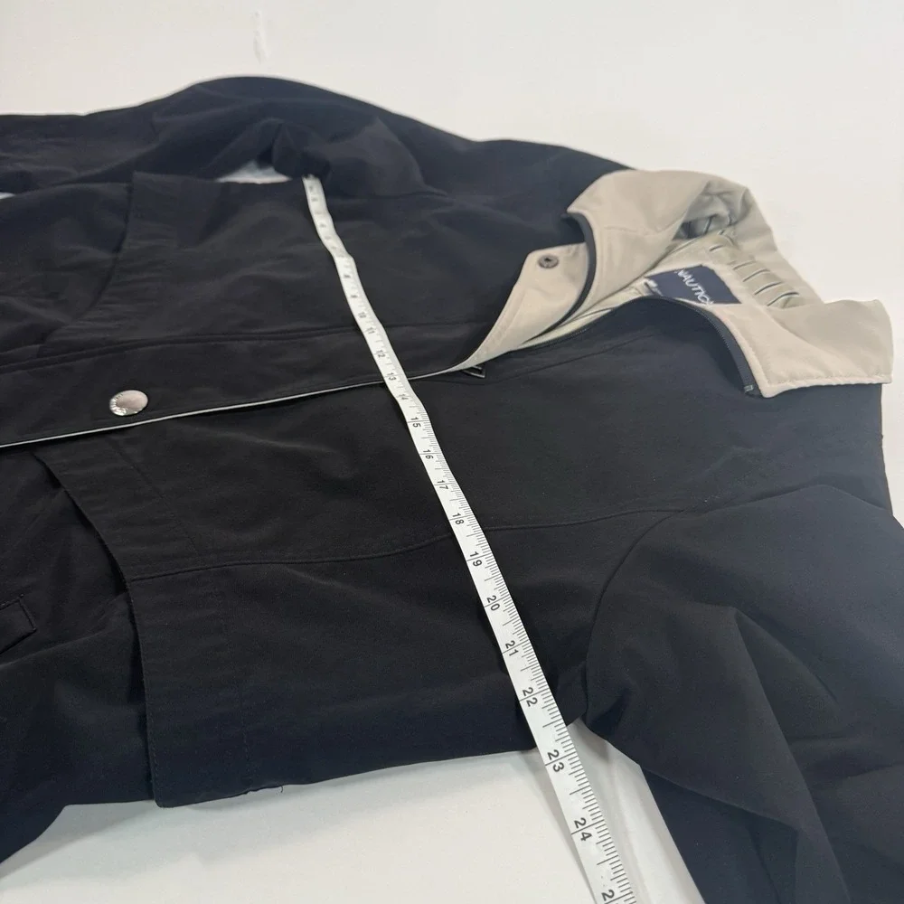 Nautica‎ Womens Rain Jacket Trench Coat Large Black Lightweight Long Sleeve